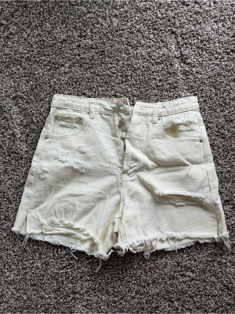 Signature Cream Distressed High-Rise Jean Shorts